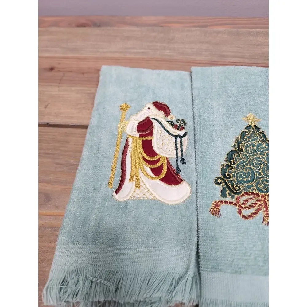 Christmas Holiday Hand Towels Lot Of 3 Green 17.5
